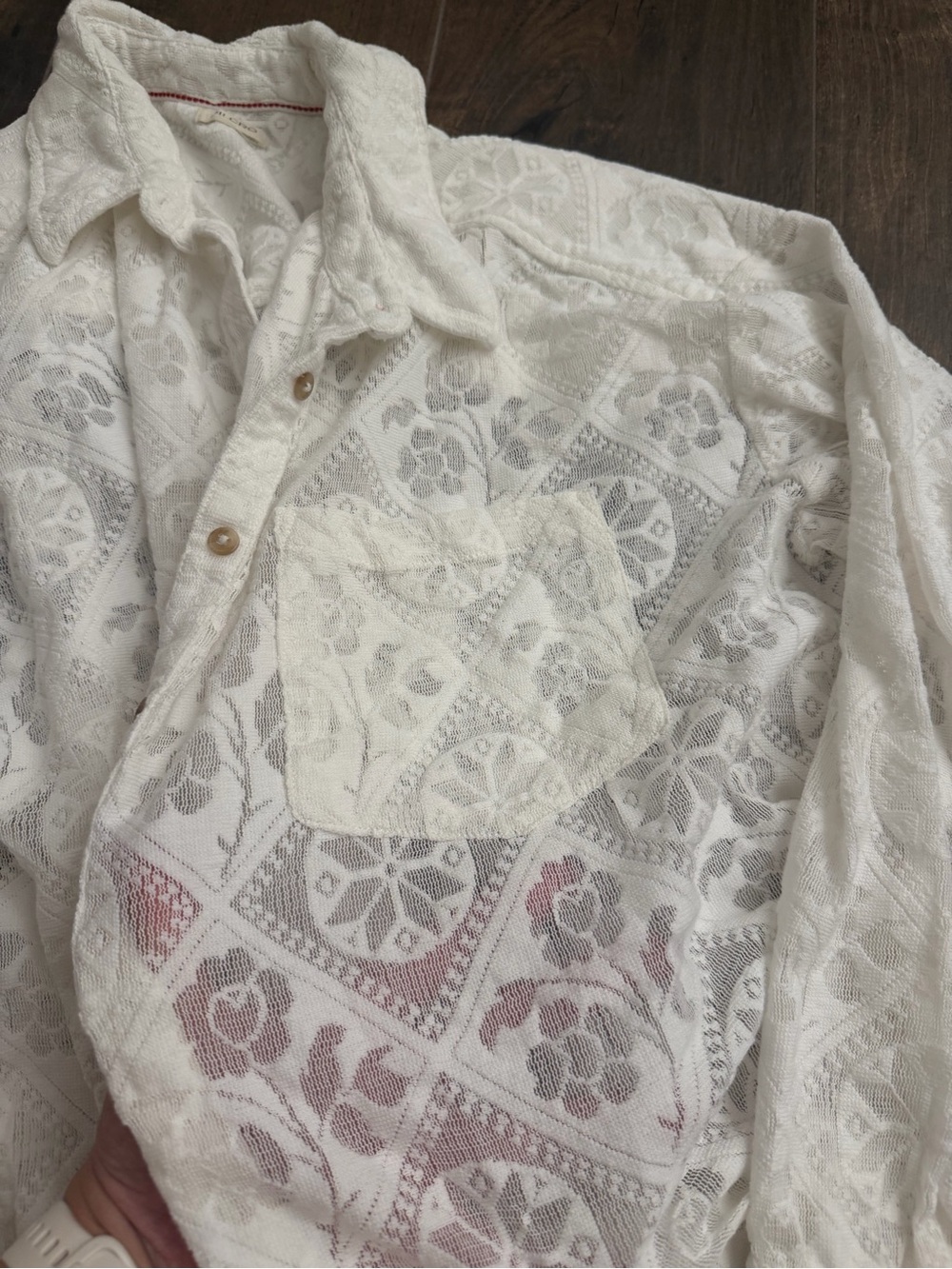 Anthropologie White Lace Button-Up Shirt - Picture 4 of 6